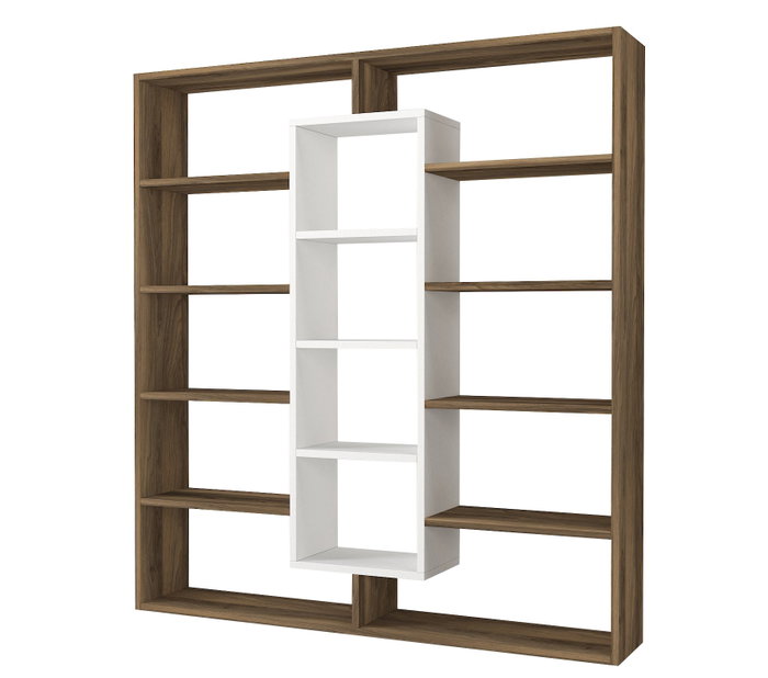 Hanah Home Estantería Escandinava Nogal y Blanco 125x135.7x22 cm
